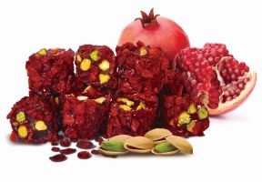 Barberry Coated Turkish Delight with Pomegranate Flavour & Double Pistachio